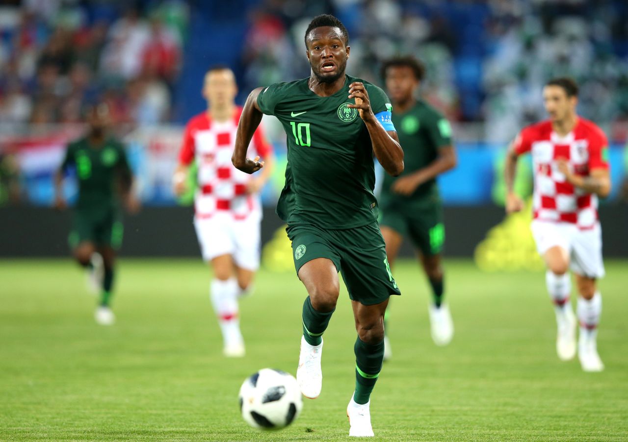 Nigerian captain John Obi Mikel runs with the ball during the Croatia match.