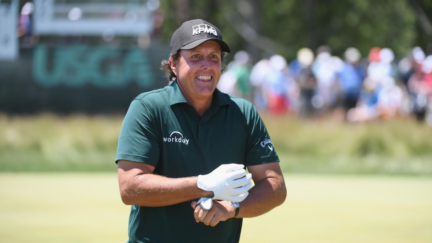 Phil Mickelson sparked uproar by hitting a still moving putt at Shinnecock Hill Saturday. 