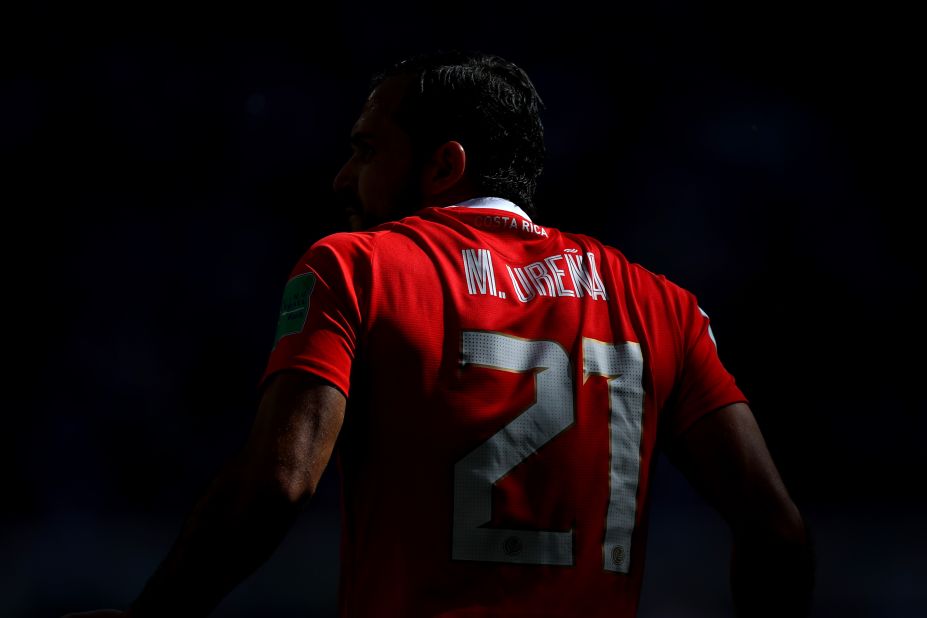 Marcos Ureña runs onto the pitch during Costa Rica's opening match against Serbia on June 17. Serbia won 1-0.