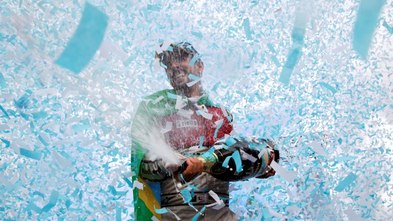 Audi Sport ABT Schaeffler's Lucas Di Grassi celebrates on Sunday, June 10 in Zurich, Switzerland after his Formula E win in the Zurich E-Prix. <a href="https://www.cnn.com/2018/06/10/sport/gallery/what-a-shot-sports-0611/index.html">See 18 amazing sports photos from last week.</a>