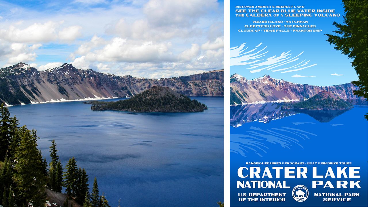 <strong>Crater Lake National Park, Oregon: </strong>Crater Lake and Wizard Island are seen in the early morning light. A frosted rim of snow still encircles the lake in early June. 