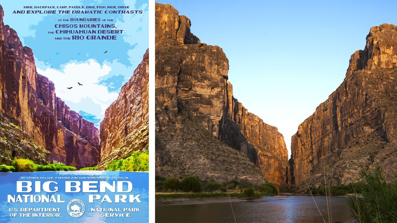 <strong>Big Bend National Park, Texas: </strong>The imposing cliffs at Santa Elena Canyon rise more than 1,000 feet above the Rio Grande and separates Mexico (left) and the United States (right). 