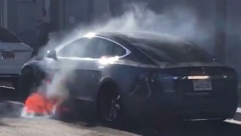 Watch viral video of Tesla on fire | CNN Business