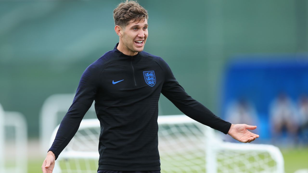 SAINT PETERSBURG, RUSSIA - JUNE 13: John Stones of England reacts during a training session as part of the England media access at Spartak Zelenogorsk Stadium ahead of the FIFA World Cup 2018 on June 13, 2018 in Saint Petersburg, Russia. (Photo by Alex Morton/Getty Images)