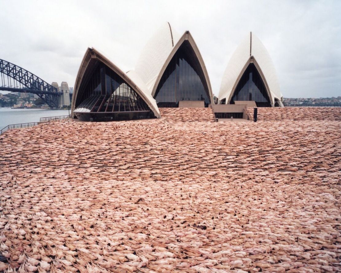 Tunick's last installation in Australia, "The Base," took place in front of the Sydney Opera House in 2010. 