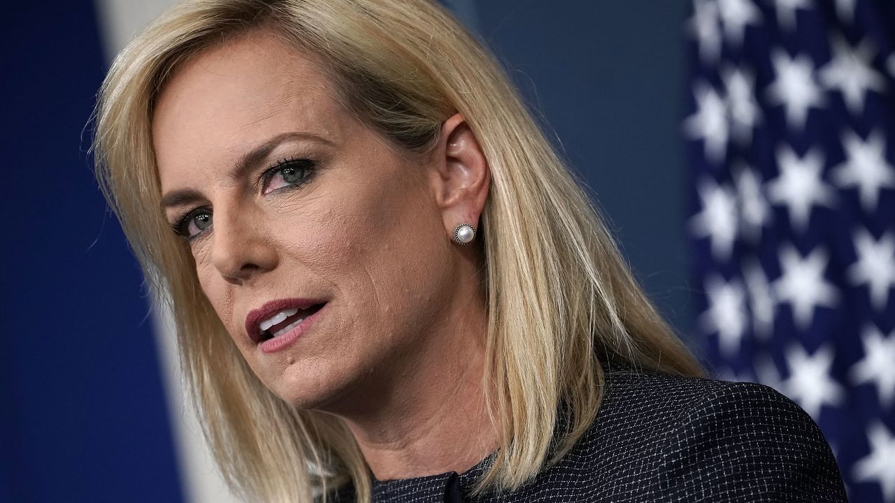 U.S. Secretary of Homeland Security Kirstjen Nielsen speaks on migrant children being separated from parents at the southern border during a White House daily news briefing at the James Brady Press Briefing Room of the White House June 18, 2018 in Washington, DC. Nielsen joined White House Press Secretary Sarah Sanders at the daily news briefing to answer questions from members of the White House Press Corps.   