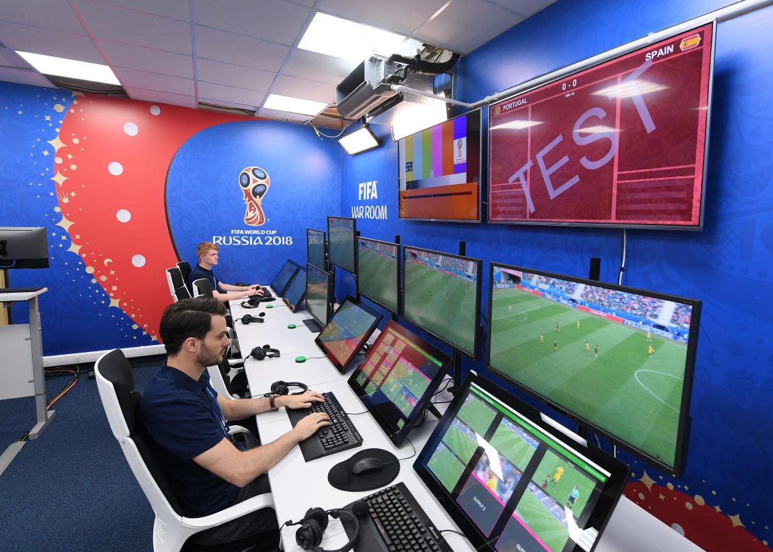 The video assistant referee control room in Moscow. 