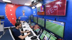 MOSCOW, RUSSIA - JUNE 09: A general view of the Video Assistant Referee's Room home of the VAR system to be used at all FIFA World Cup matches during the Official Opening of the International Broadcast Centre on June 9, 2018 in Moscow, Russia.  (Photo by Laurence Griffiths/Getty Images)