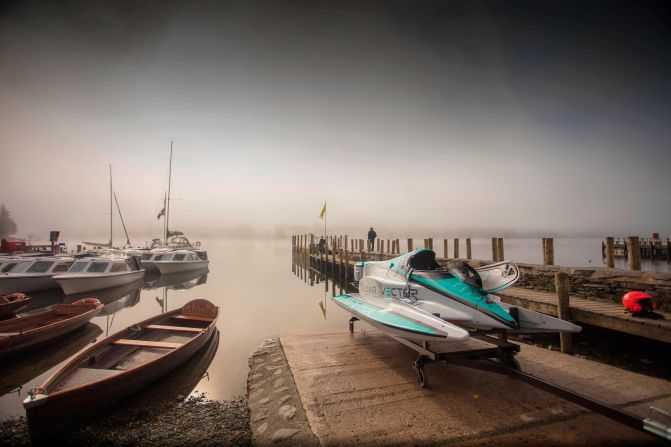 the Jaguar Vector V20E was making it's record attempt at Coniston Water in Britain's Lake District. Donald Campbell, a British car and speedboat racer, was killed there in 1967 when his jet-powered boat, Bluebird, crashed and broke up while he tried to break the world water speed record.