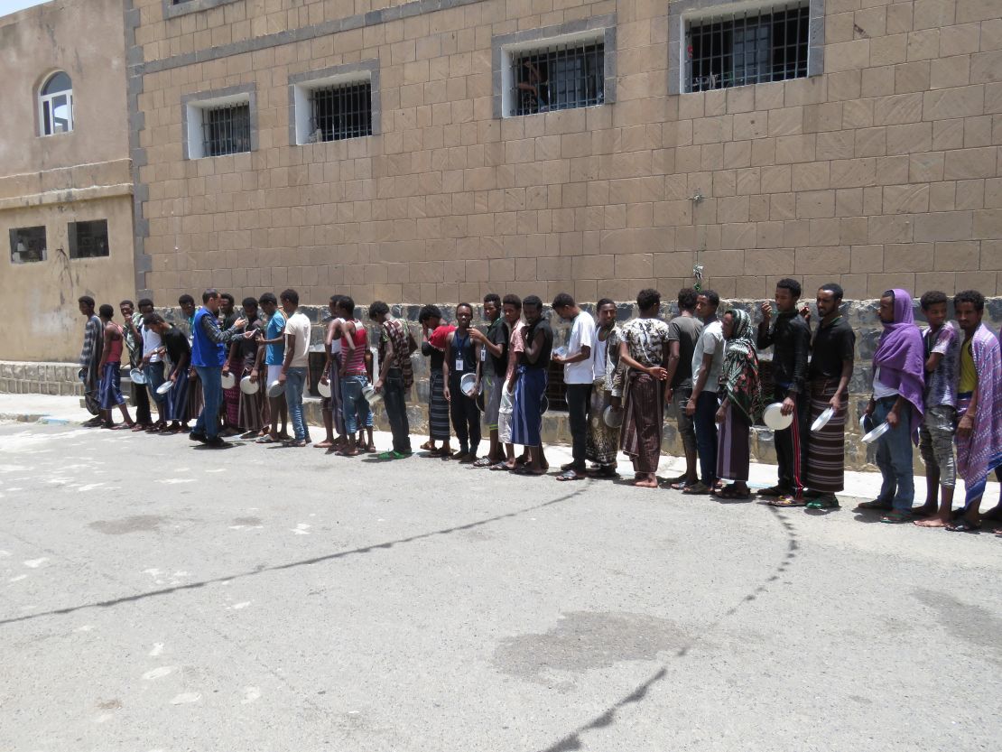 Migrants at a holding facility in Sana'a, Yemen.