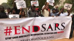Members of the ENDSARS movement organized a protest against police extortion, brutality and killings in Nigeria as part of activities to mark the World Human Rights Day at the Fountain in Abuja on December, 11, 2017.