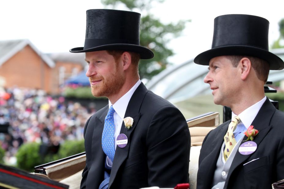Prince Harry, the Duke of Sussex, sat next to his uncle, the Earl of Wessex, in the third carriage in the royal procession. During the five-day event, top hats and tails remain compulsory in parts of the course.