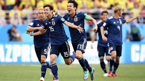 Osako celebrates  after scoring his team's second goal.