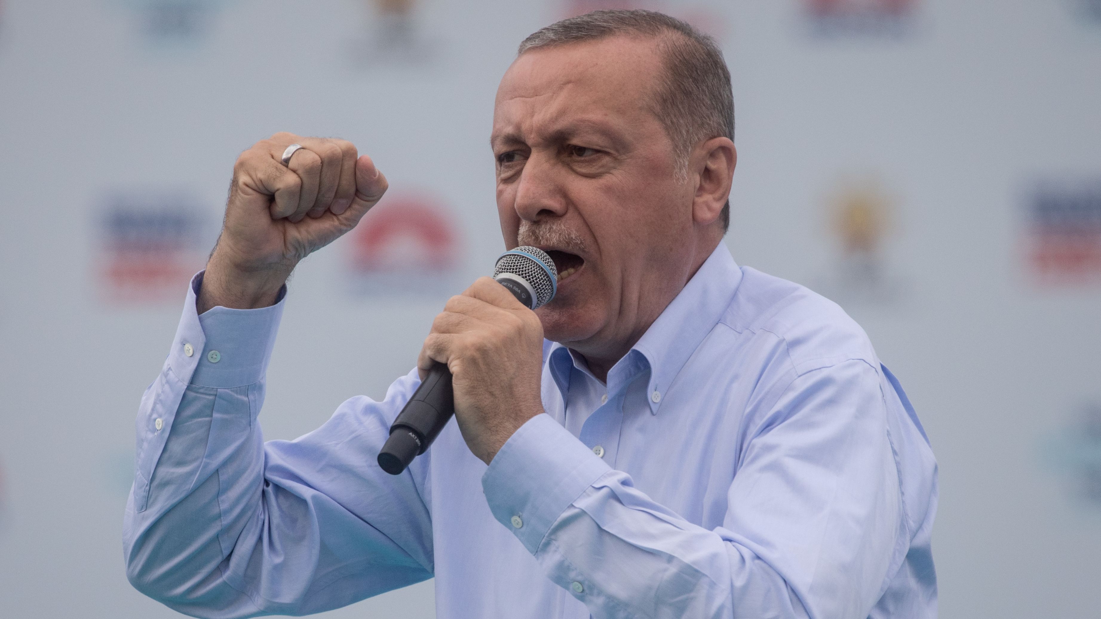 President Recep Tayyip Erdogan at an election rally in Istanbul on June 17.