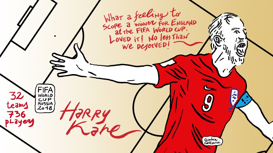 Harry Kane scored his first World Cup goals against Tunisia on Monday.