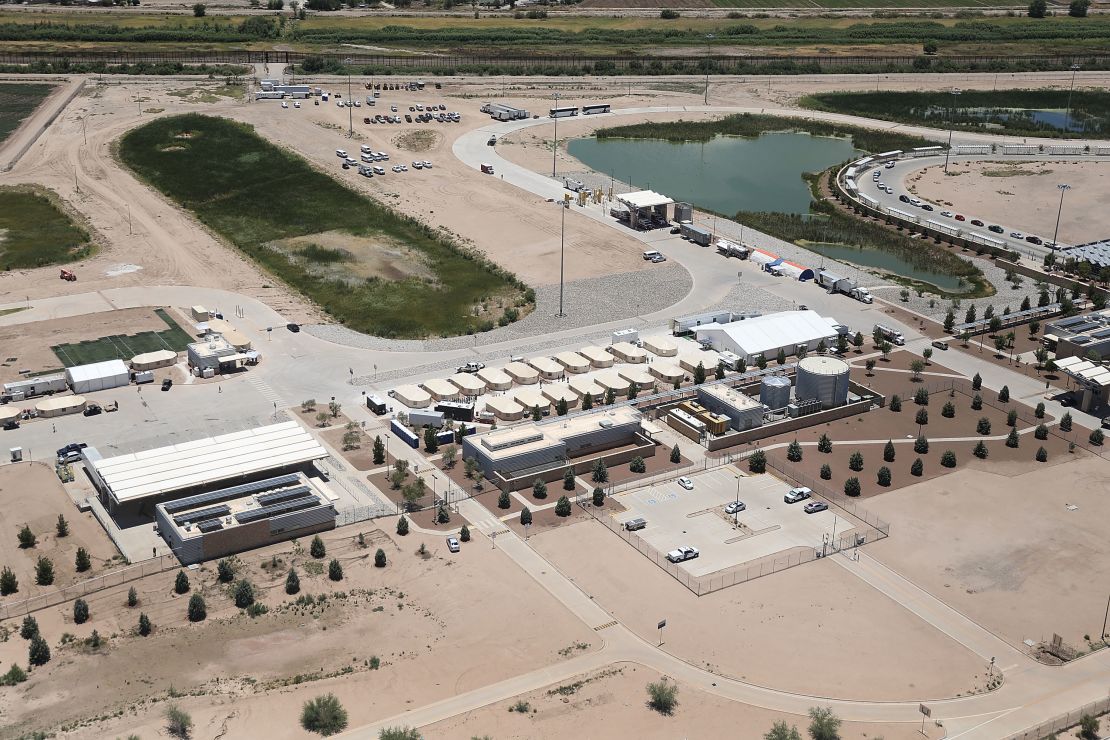 An aerial photo of the temporary shelter in Tornillo. 
