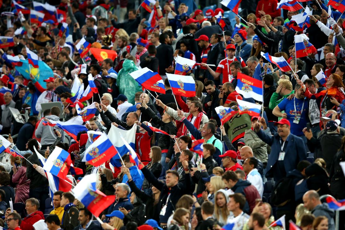The vast majority of the 64,000 fans inside the St Petersburg stadium were cheering Russia