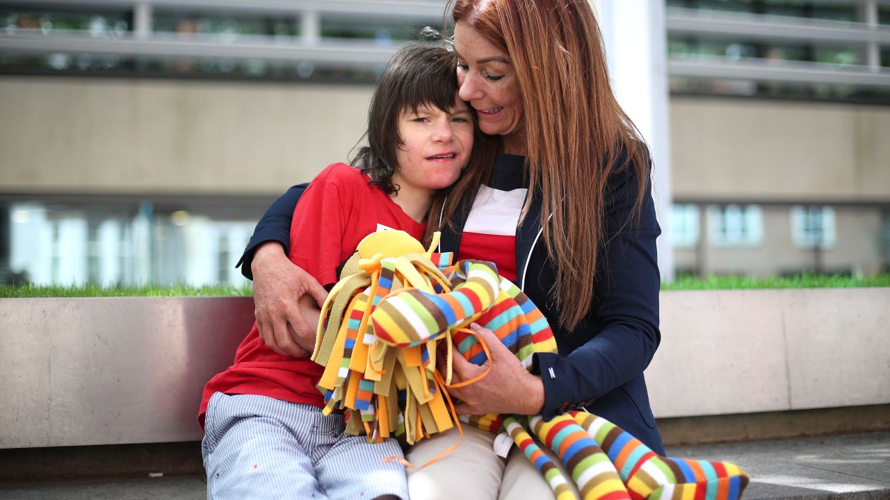 Charlotte Caldwell and her son Billy are seen outside the Home Office in London ahead of a meeting over the confiscation of cannabis oil used to treat his severe epilepsy.