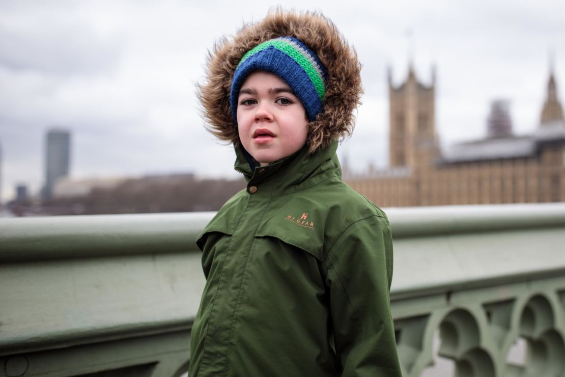 Six-year-old Alfie Dingley poses before meeting with UK lawmakers in Parliament on March 20.