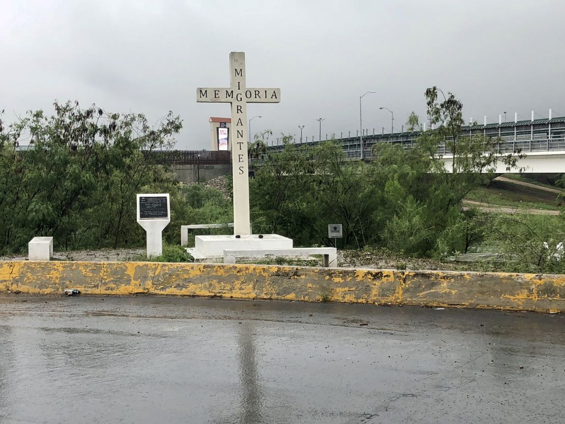 A cross at the Rio Grande in Reynosa, Mexico, is a memorial to migrants who died crossing the border. 