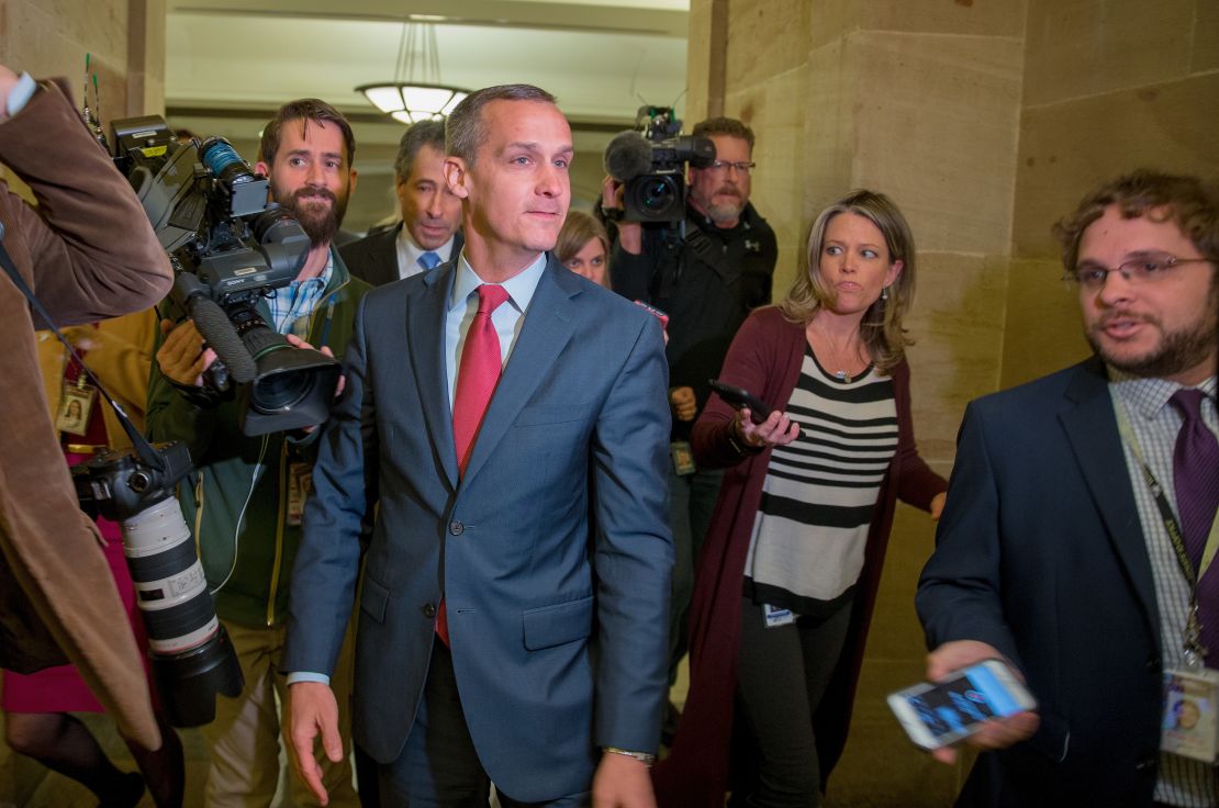 Former Trump campaign manager Corey Lewandowski is seen leaving the House Intelligence Committee in March 2018 at the U.S. Capitol in Washington, DC. (Photo by Tasos Katopodis/Getty Images)
