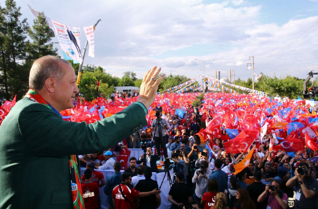 Erdogan at an AKP rally in Diyarbakir on June 3.