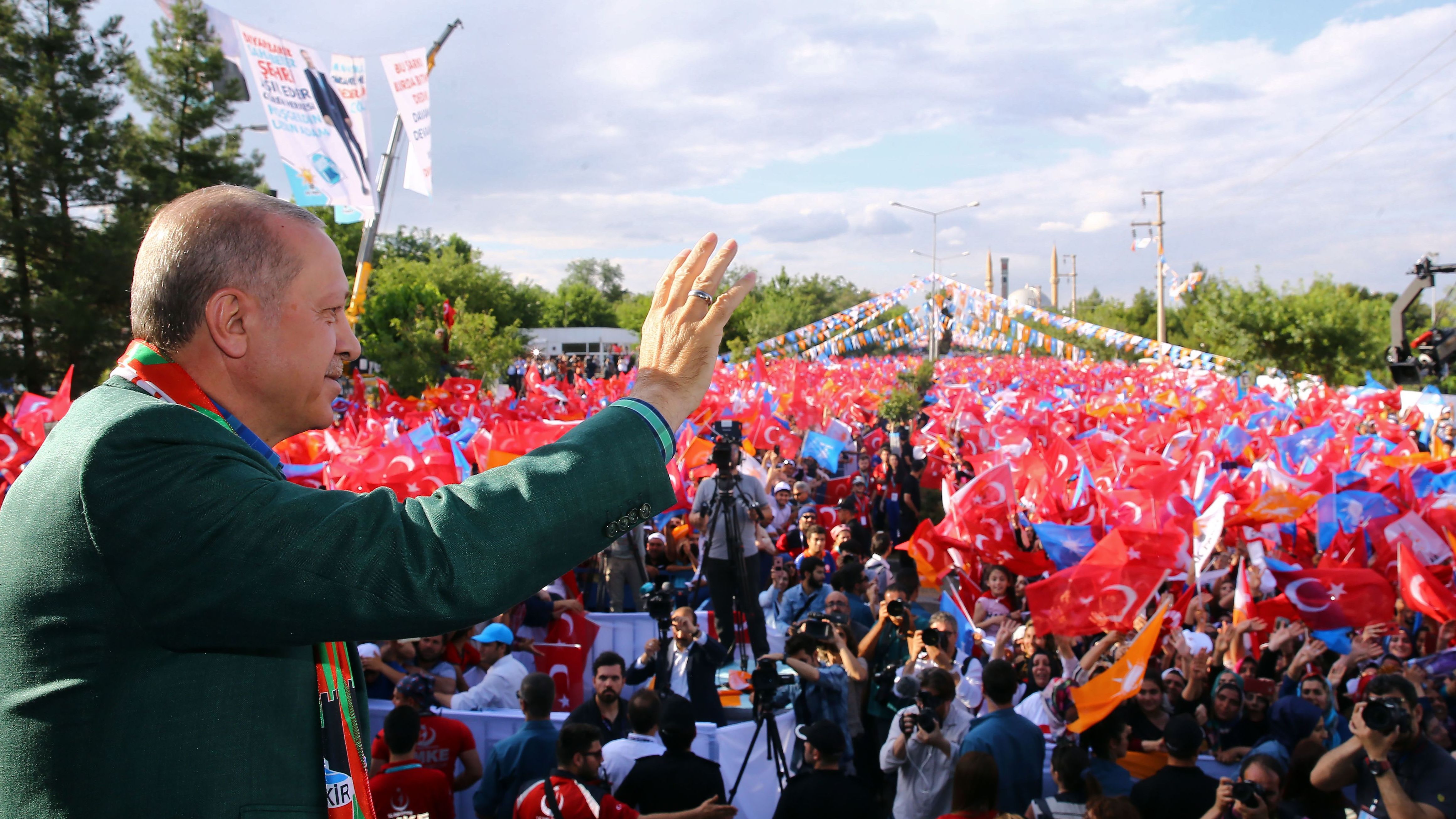 Erdogan at an AKP rally in Diyarbakir on June 3.