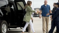 First lady Melania Trump arrives to board a plane at Andrews Air Force Base, Md., Thursday, June 21, 2018, to travel to Texas to visit the U.S.-Mexico border. (AP Photo/Andrew Harnik)