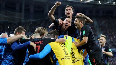Croatia celebrate Luka Modric's goal.