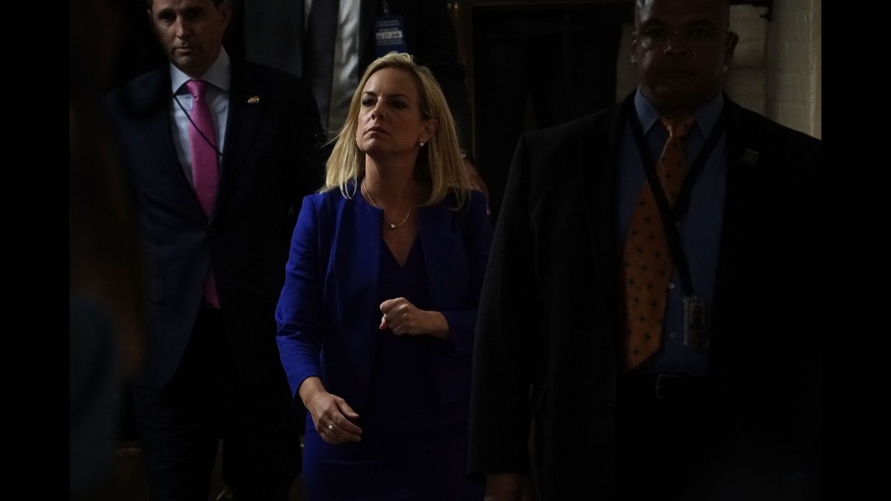 US Secretary of Homeland Security Kirstjen Nielsen leaves after a meeting with House Republicans on Wednesday, June 20. Nielsen has become one of the faces of the Trump administration's "zero-tolerance" immigration policy. "We will not apologize for the job we do or for the job law enforcement does for doing the job that the American people expect us to do," <a href="https://www.cnn.com/2018/06/18/politics/kirstjen-nielsen-immigration-policy/index.html" target="_blank">she said Monday.</a> "Illegal actions have and must have consequences. No more free passes, no more get-out-of-jail-free cards."