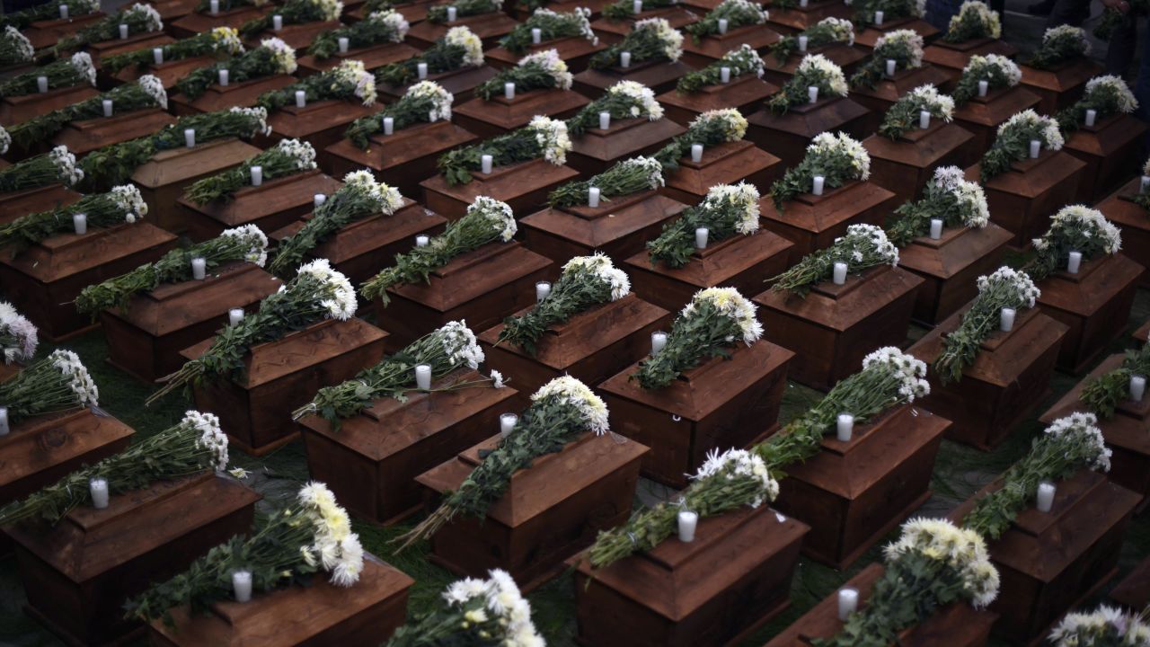 Urns are prepared for burial in San Juan Comalapa, Guatemala, on Wednesday, June 20. Inside were the remains of some victims of the Guatemalan Civil War, which ran from 1960 to 1996.