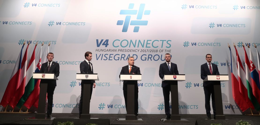 Czech, Austrian, Hungarian, Slovakian and Polish leaders at a meeting of the Visegrad Group.