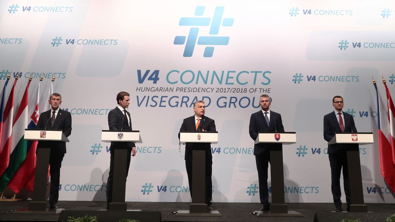 Czech, Austrian, Hungarian, Slovakian and Polish leaders at a meeting of the Visegrad Group.