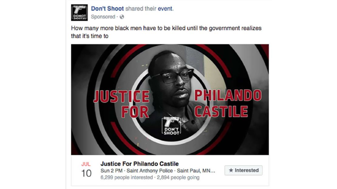 Hours after his death, "Don't Shoot" Facebook group started promoting a "Justice for Philando Castile" event