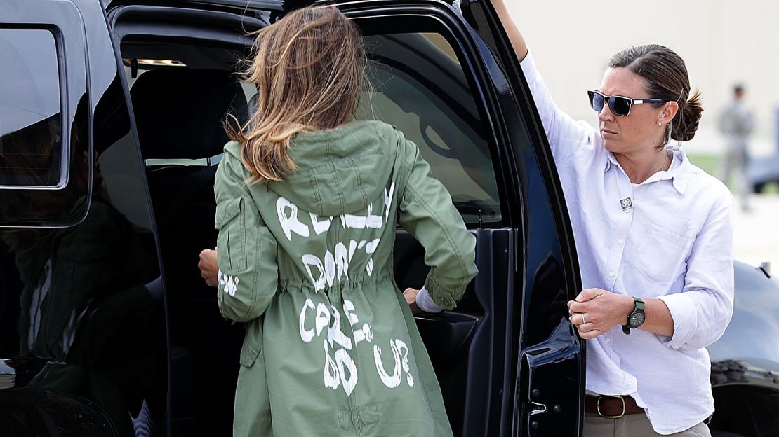 Melania Trump's press team said there was no hidden message behind the jacket, but President Trump later tweeted the words were aimed at the media.