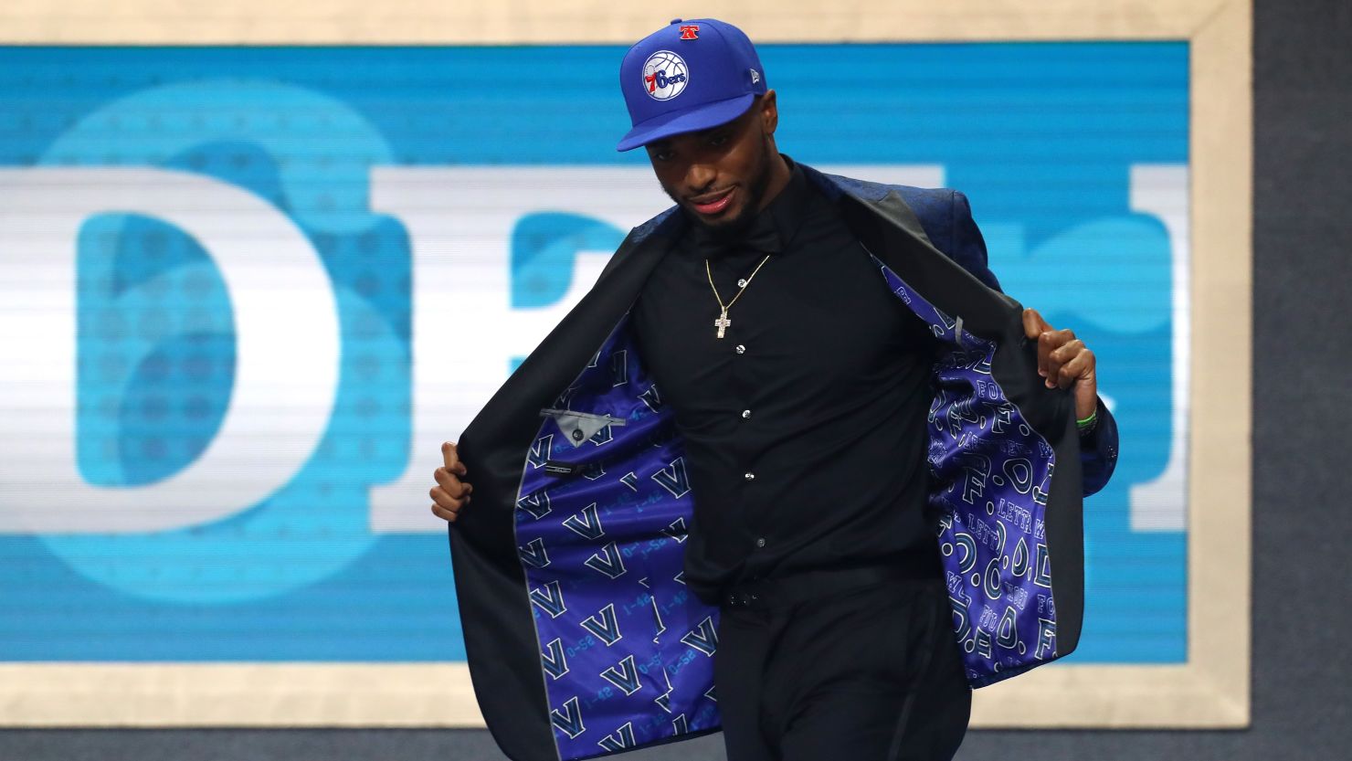 Mikal Bridges reacts after being drafted 10th overall by the Philadelphia 76ers during the 2018 NBA Draft at the Barclays Center on Thursday in New York City.