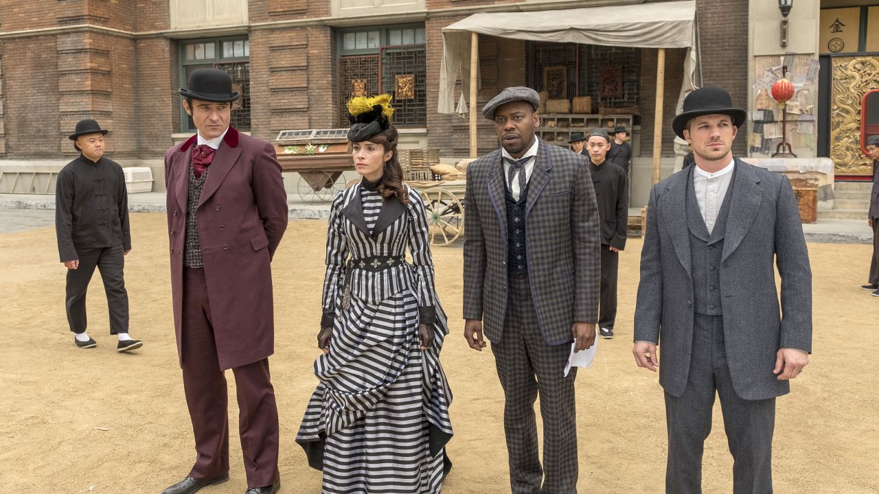 Goran Visnjic, Abigail Spencer, Malcolm Barrett, and Matt Lanter in an episode of NBC's "Timeless."