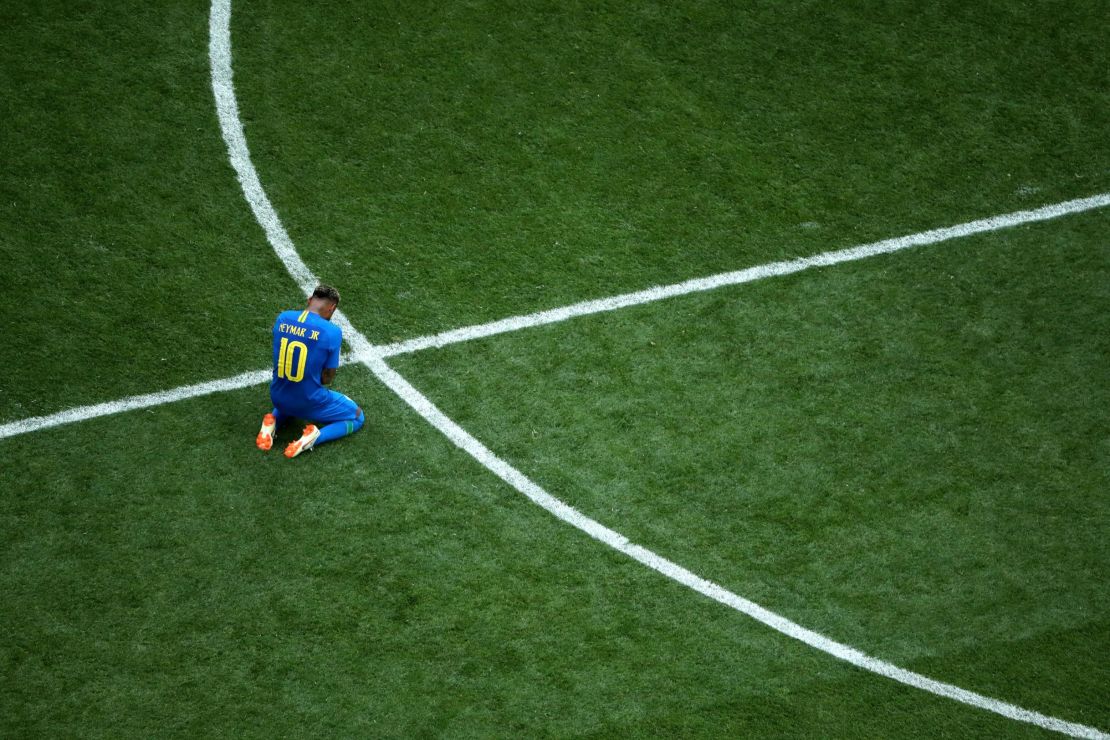An emotional Neymar hid his head in his hands at the final whistle.