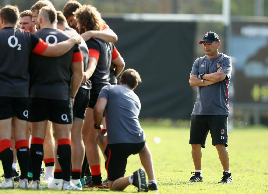 Jones (right) looks on during an England training session in South Africa.