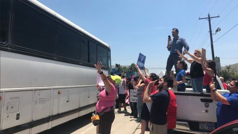 A bus leaving a detention center in McAllen, Texas, was blocked by protesters Saturday.