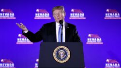 US President Donald Trump addresses the Nevada Republican Party Convention at the Suncoast Hotel & Casino in Las Vegas, Nevada, on June 23, 2018. (Photo by Olivier Douliery / AFP)        (Photo credit should read OLIVIER DOULIERY/AFP/Getty Images)