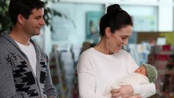 AUCKLAND, NEW ZEALAND - JUNE 24:  New Zealand Prime Minister Jacinda Ardern and partner Clarke Gayford pose for a photo with their new baby girl Neve Te Aroha Ardern Gayford on June 24, 2018 in Auckland, New Zealand. Prime Minister Ardern is the second world leader to give birth in office, and the first elected leader to take maternity leave. Arden will take six weeks of leave with Deputy Prime Minister Winston Peters assuming the role of Acting Prime Minister  (Photo by Fiona Goodall/Getty Images)