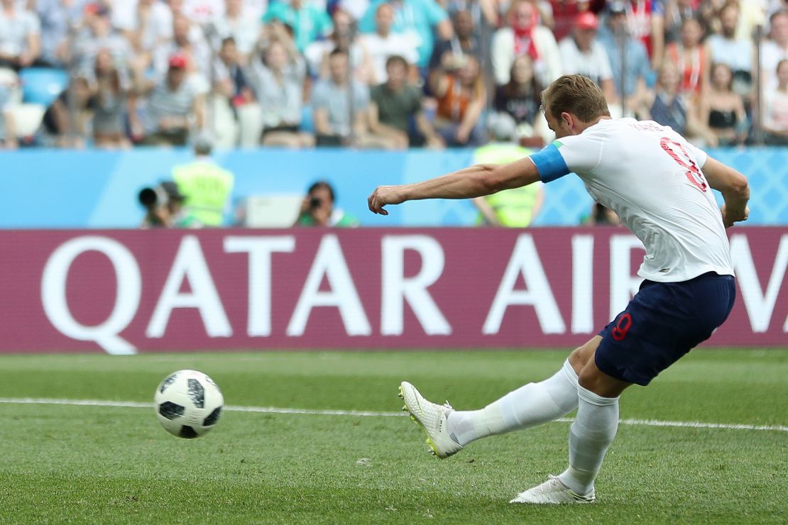 England striker Harry Kane scores a penalty against Panama.