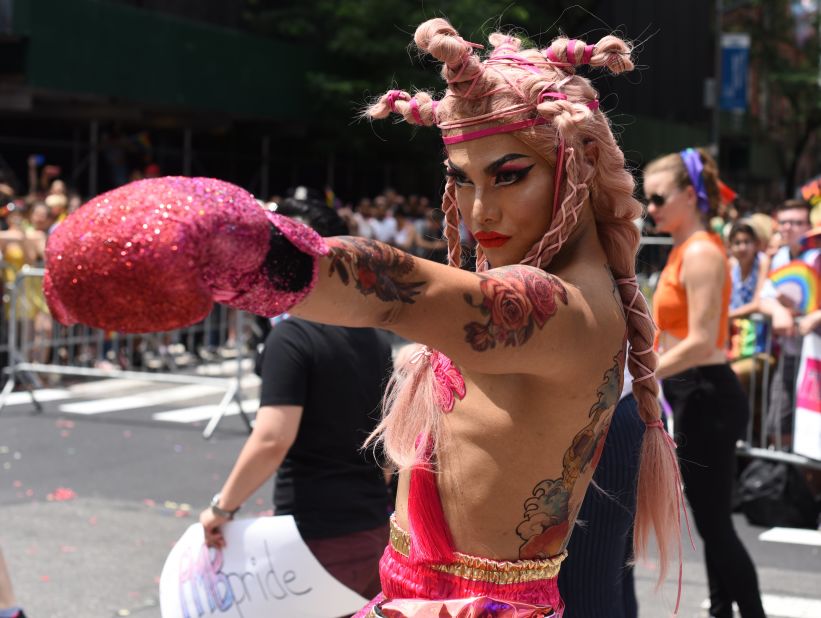 People take part in the New York City Pride March on Sunday.