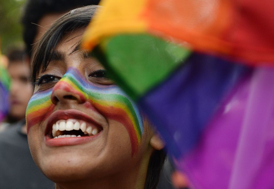 A supporter of the LGBT community takes part in a Pride parade in Chennai, India, on Sunday.
