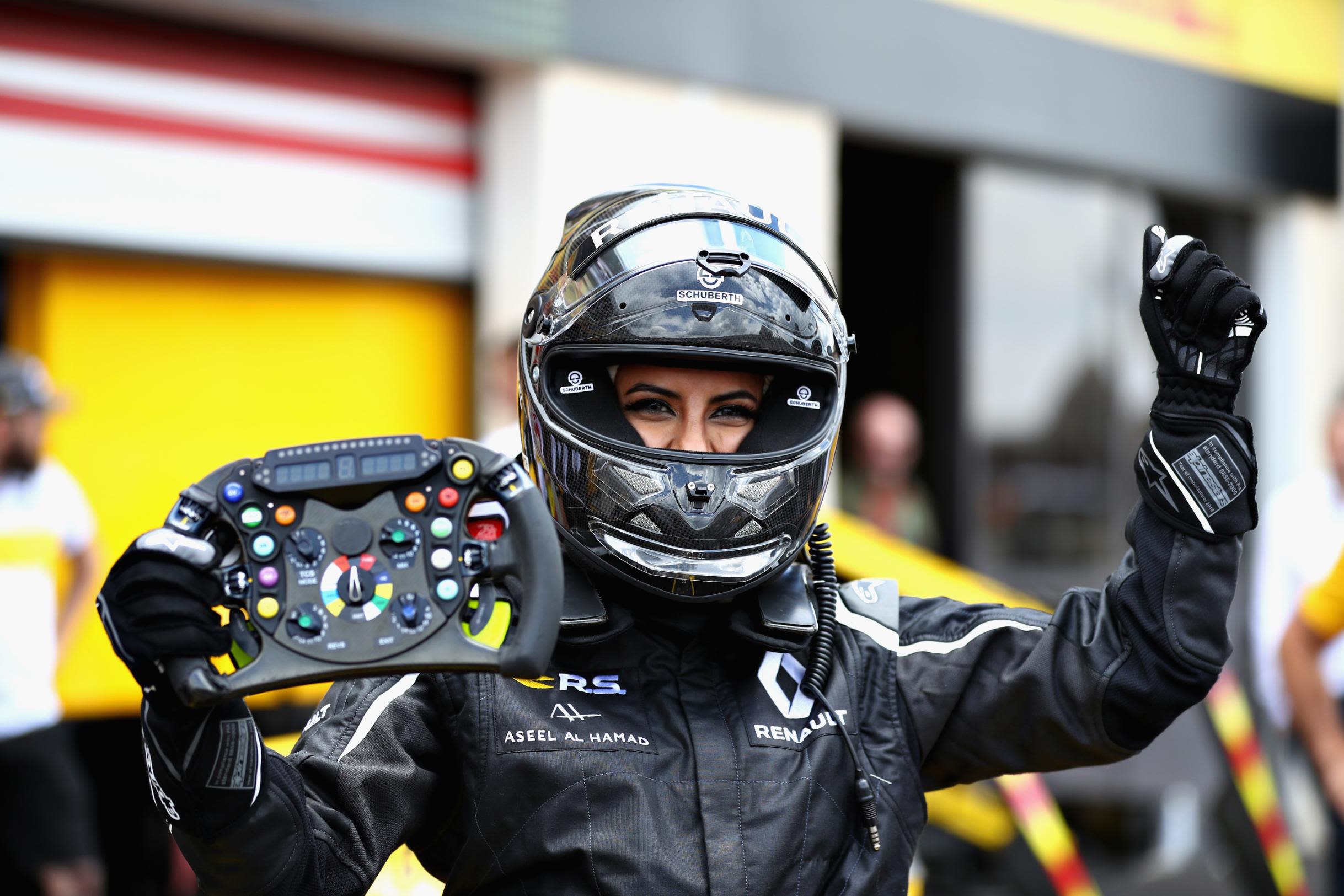 She took to the circuit prior to the French GP as part of Renault's "Passion Parade" event that displayed a number of its classic cars.