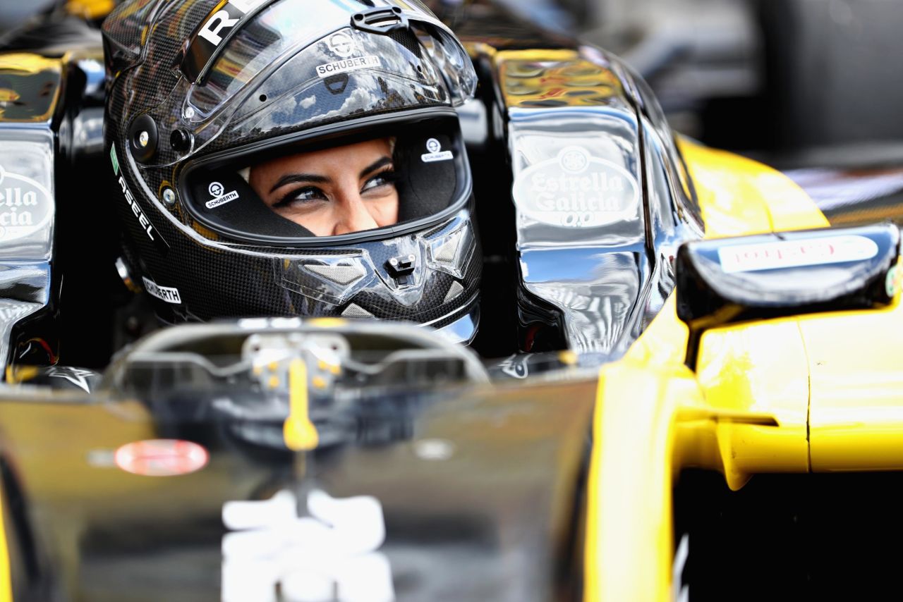 Aseel Al-Hamad of Saudi Arabia prepares to drive the 2012 Renault F1 car before the Formula One Grand Prix of France at Circuit Paul Ricard.