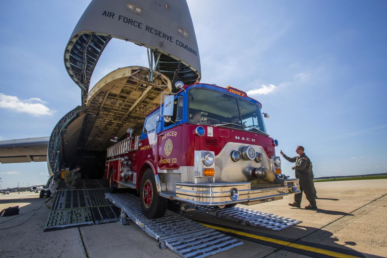 A donated fire truck was the cargo for this C-5B Galaxy at Joint Base McGuire-Dix-Lakehurst, New Jersey, heading to Nicaragua to help volunteer firefighters.