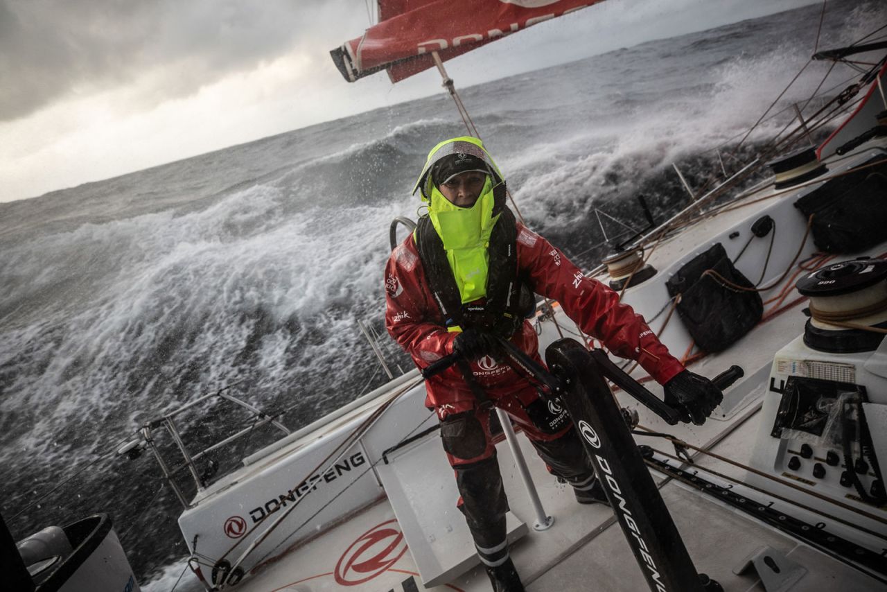 The Volvo Ocean Race is a grueling 45,000-mile race around the world through some of the fiercest seas on the planet.  Carolijn Brouwer (pictured) braves the elements on board DongFeng Race Team.