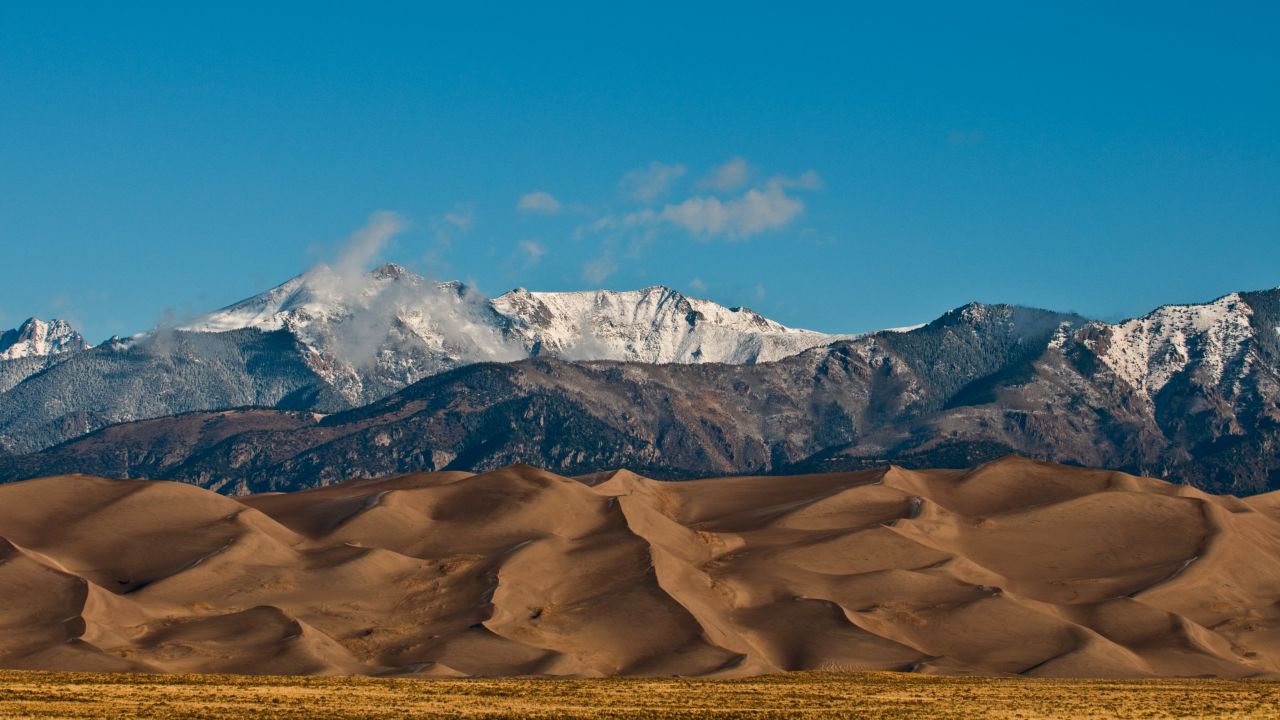 The Sangre De Cristo Mountains frame Great Sand Dunes National Park and Preserve in Colorado.